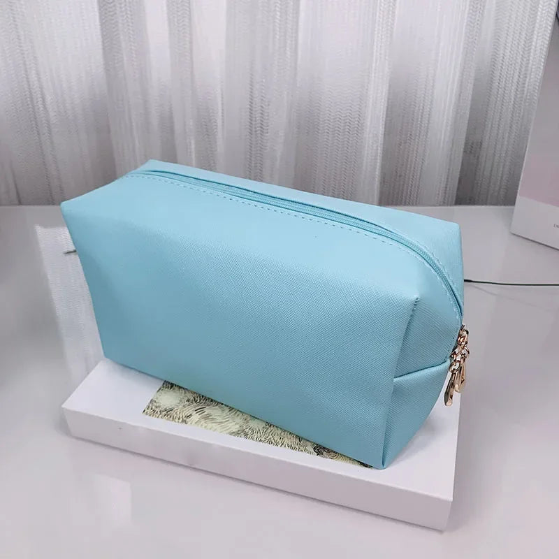 PU Leather Travel Cosmetic Bag Makeup BagTravel Wash Toiletry Organizer Purse Storage Handbag for Women Girls Make Up Pouch