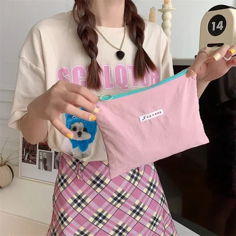 Simple Black Canvas Cosmetic Clutch Bag Large Makeup Organizer Bags Korean Cosmetic Pouch Women Cute Toiletry Beauty Case