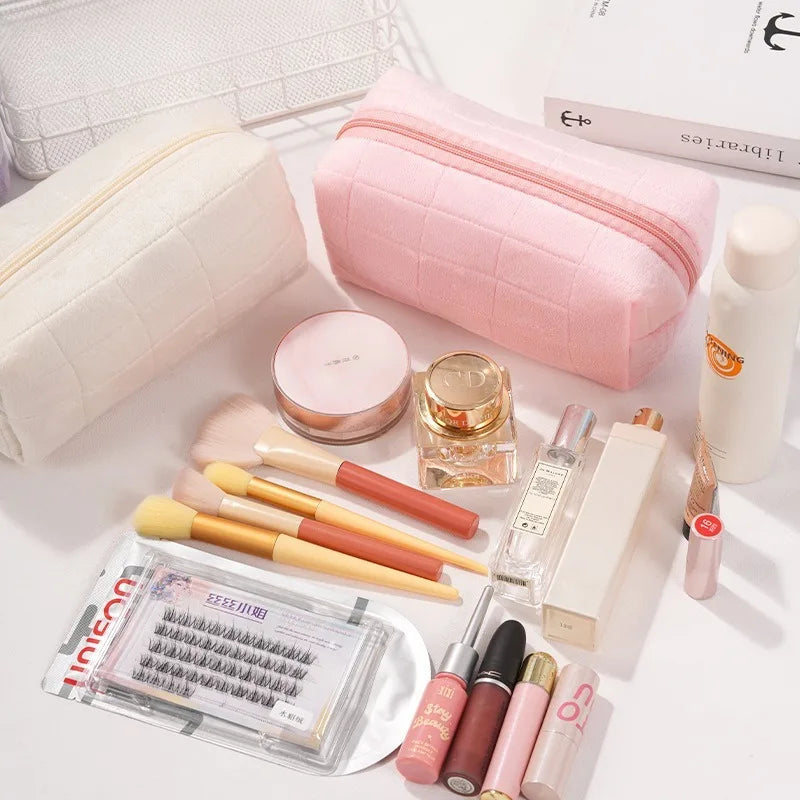 Suede Cosmetic Bag, Large Storage Bag, Travel, Business Trip, Portable High-value  Makeup Pouch Organizer Bag
