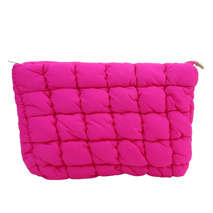 Women Makeup Pouch Padded Quilted Makeup Storage Bag Puffer Makeup Bag Large Cosmetic Organizer Bag Clutch Handbag Beauty Case