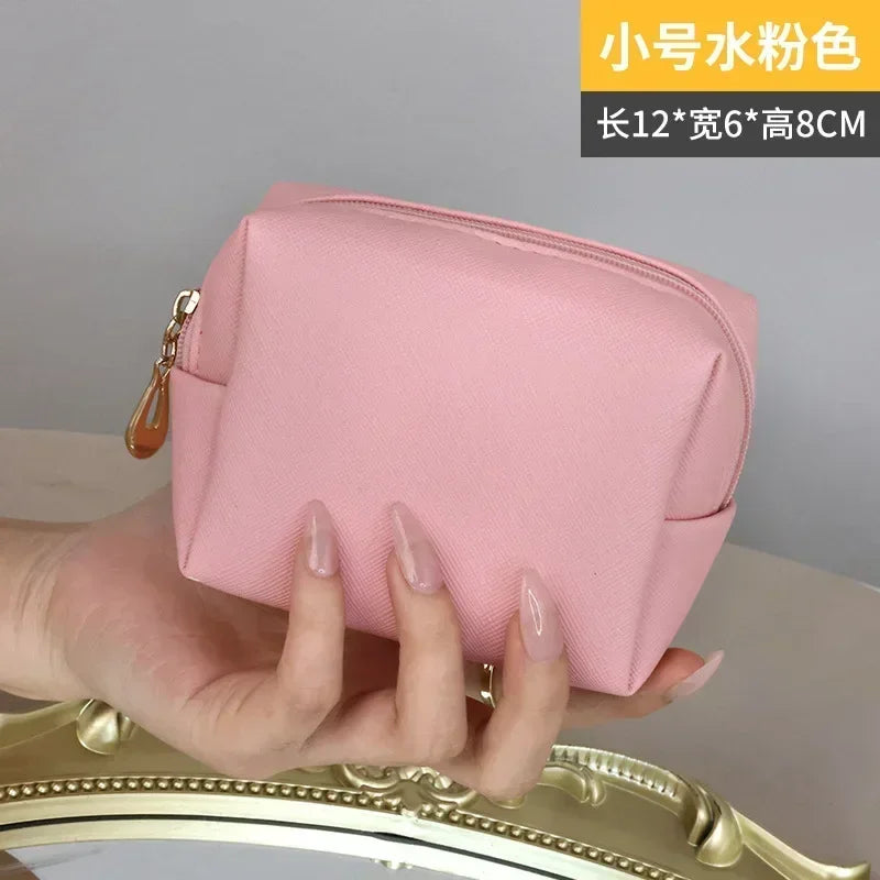 PU Leather Travel Cosmetic Bag Makeup BagTravel Wash Toiletry Organizer Purse Storage Handbag for Women Girls Make Up Pouch