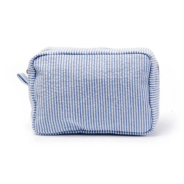 Trousse de Maquillage Seersucker à Volants Bleu – Rayures