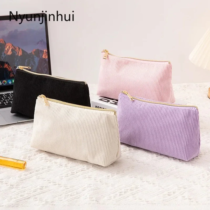 Trousse de Maquillage Velours Côtelé – Grande Capacité