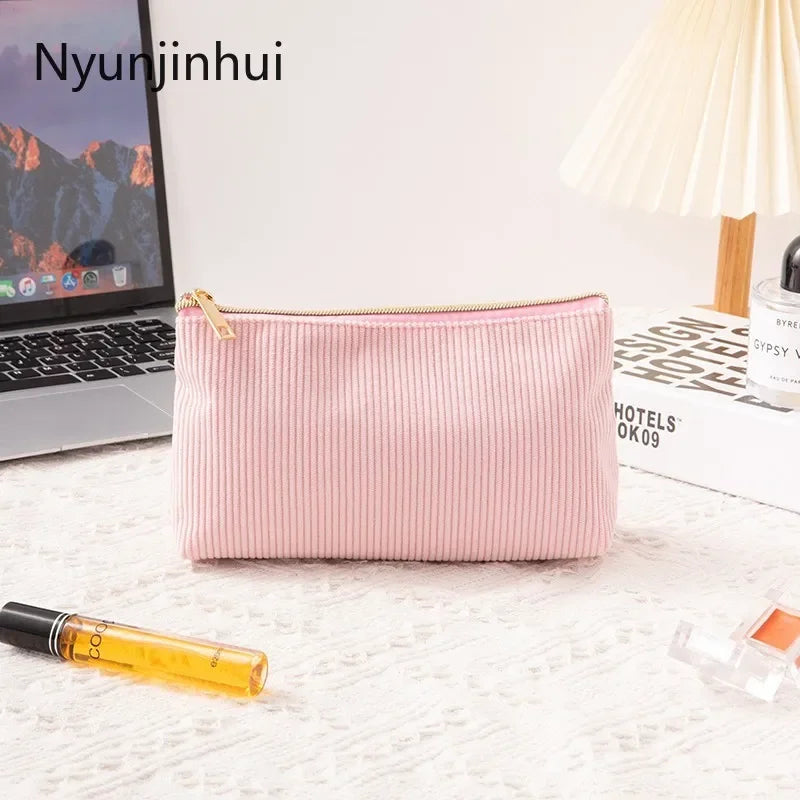 Trousse de Maquillage Velours Côtelé – Grande Capacité