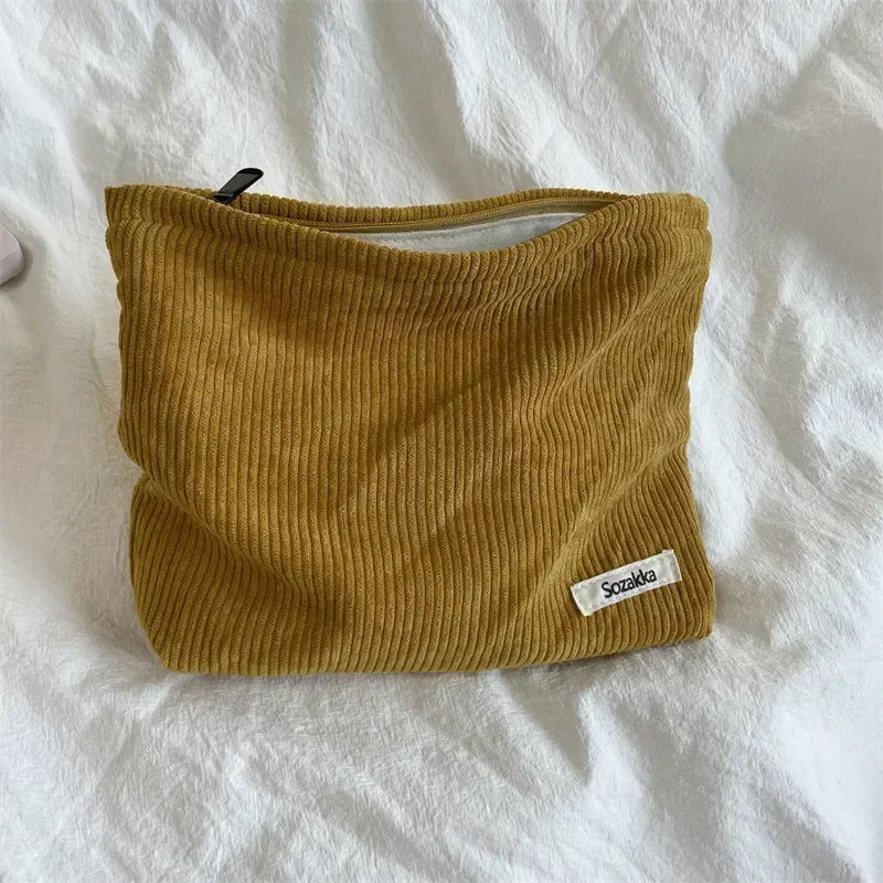 Trousse de Maquillage Velours Côtelé – Rangement Pinceaux et Crayons