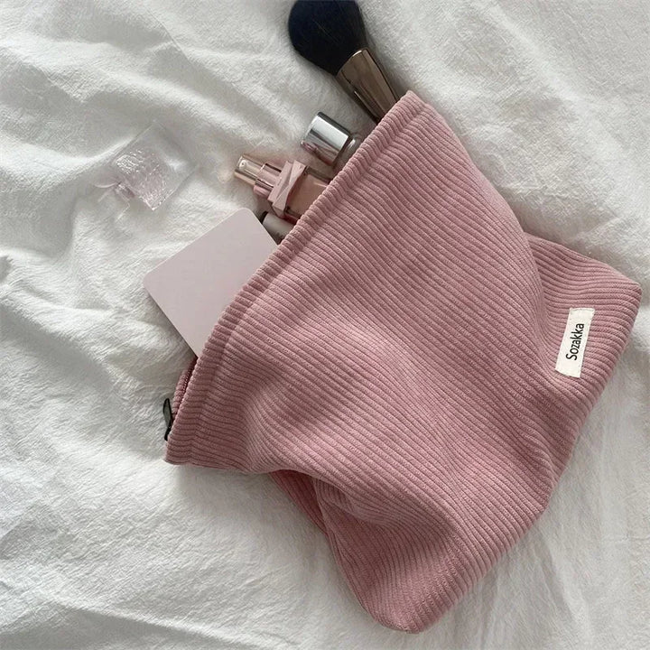 Trousse de Maquillage Velours Côtelé – Rangement Pinceaux et Crayons