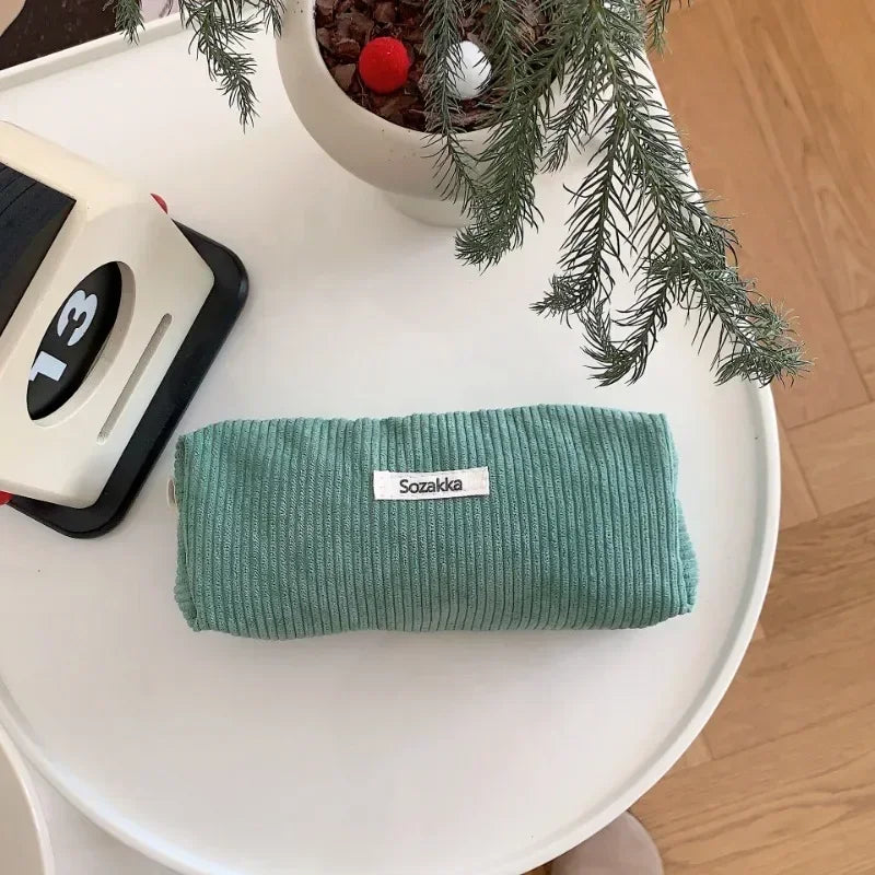 Mini Trousse de Maquillage Velours Côtelé – Format Compact Pinceaux
