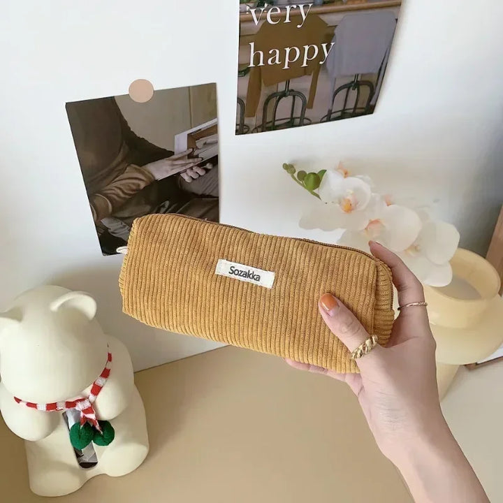 Mini Trousse de Maquillage Velours Côtelé – Format Compact Pinceaux